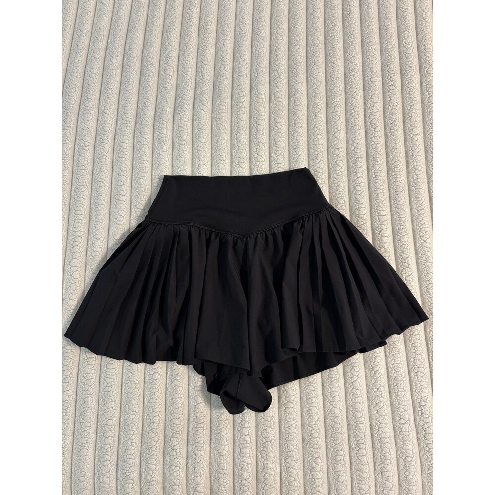Aerie OFFLINE Real Me Pleated Flowy Short Womens small Black pickleball tennis